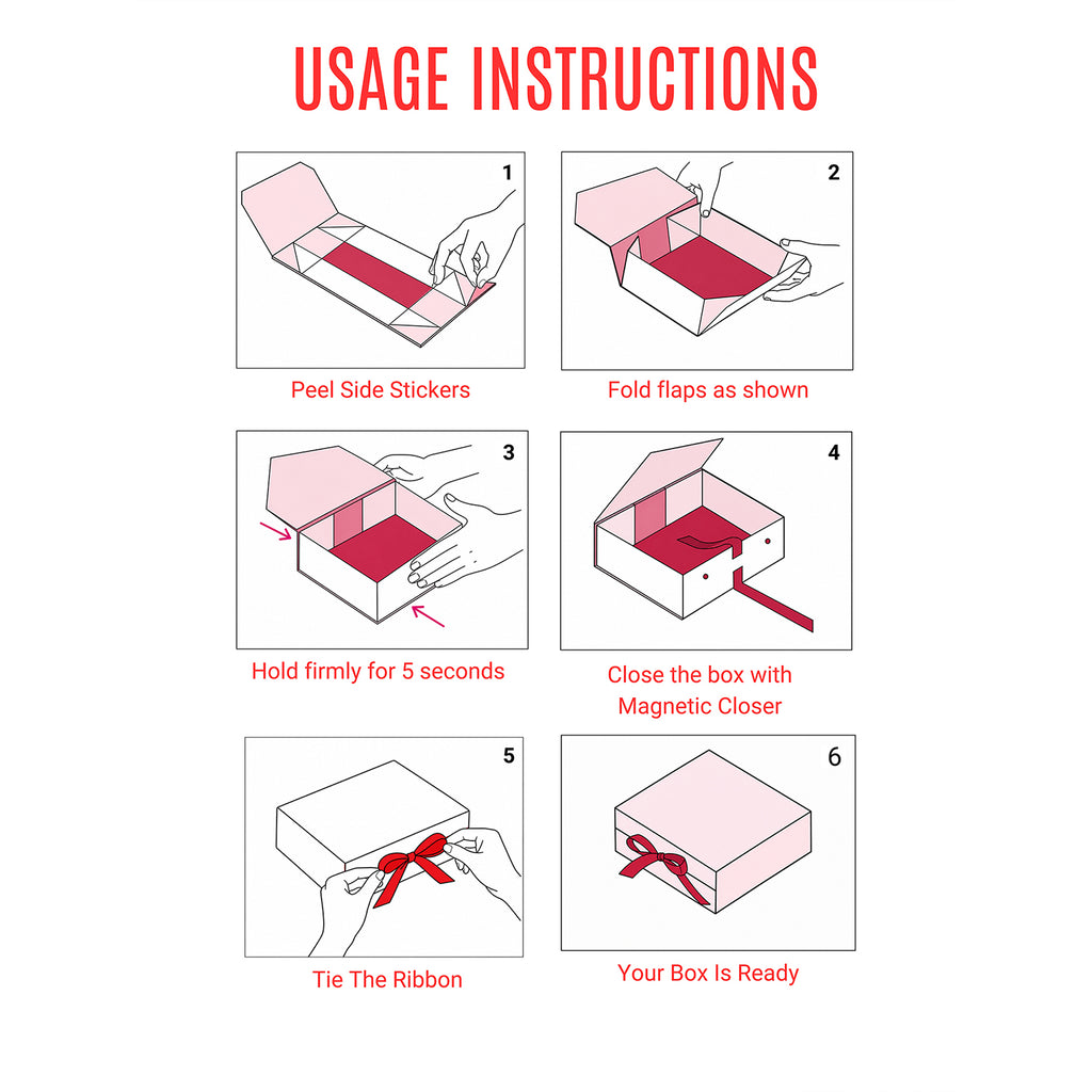Red Foldable Multipurpose Empty Gift Hamper Box with Magnetic Closure & Ribbon (21.5 x 21 x 9.5 cm)