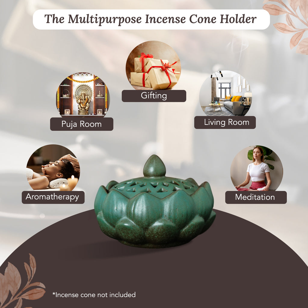 Ceramic Lotus Dhoop Dani for Home Decor & Pooja