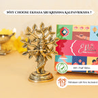 Brass Lord Krishna Idol with Kalpavriksha Tree & Flute Gift Box for Housewarming, Wedding & Gifting