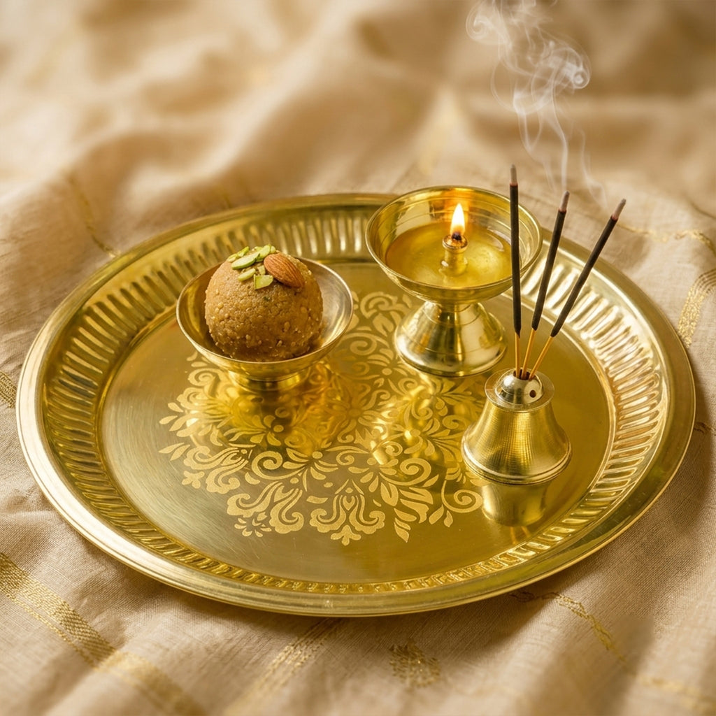 Brass Pooja Thali Set for Festival, Home & Temple