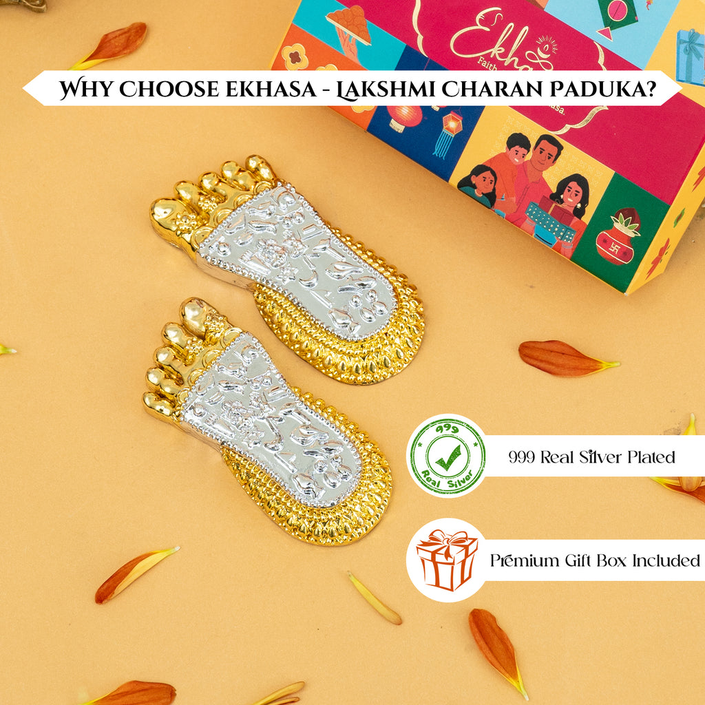999 Silver Plated Lakshmi Charan Paduka with Gift Box for Housewarming , Wedding, Vastu & Gifting