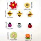 Floral Bees Fridge Magnet Set of 10 for Home & Kitchen Decor