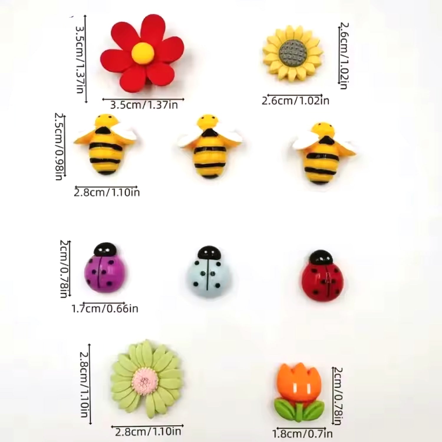 Floral Bees Fridge Magnet Set of 10 for Home & Kitchen Decor
