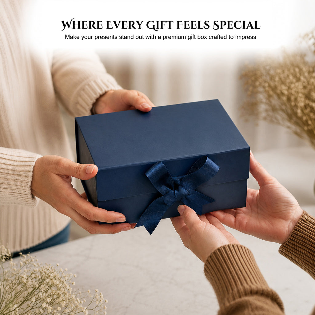 Foldable Multipurpose Empty Gift Hamper Box with Magnetic Closure & Ribbon (21.5 x 21 x 9.5 cm)