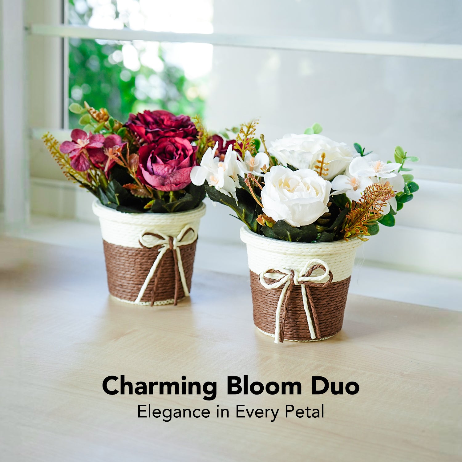 Artificial Rose Flower with Pot for Home Decor, Table Decor & Gifting