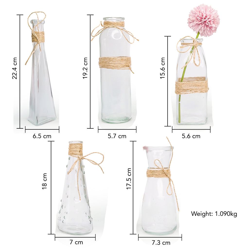 Glass Bud Vases Set of 5 for Home Decor & Gfting