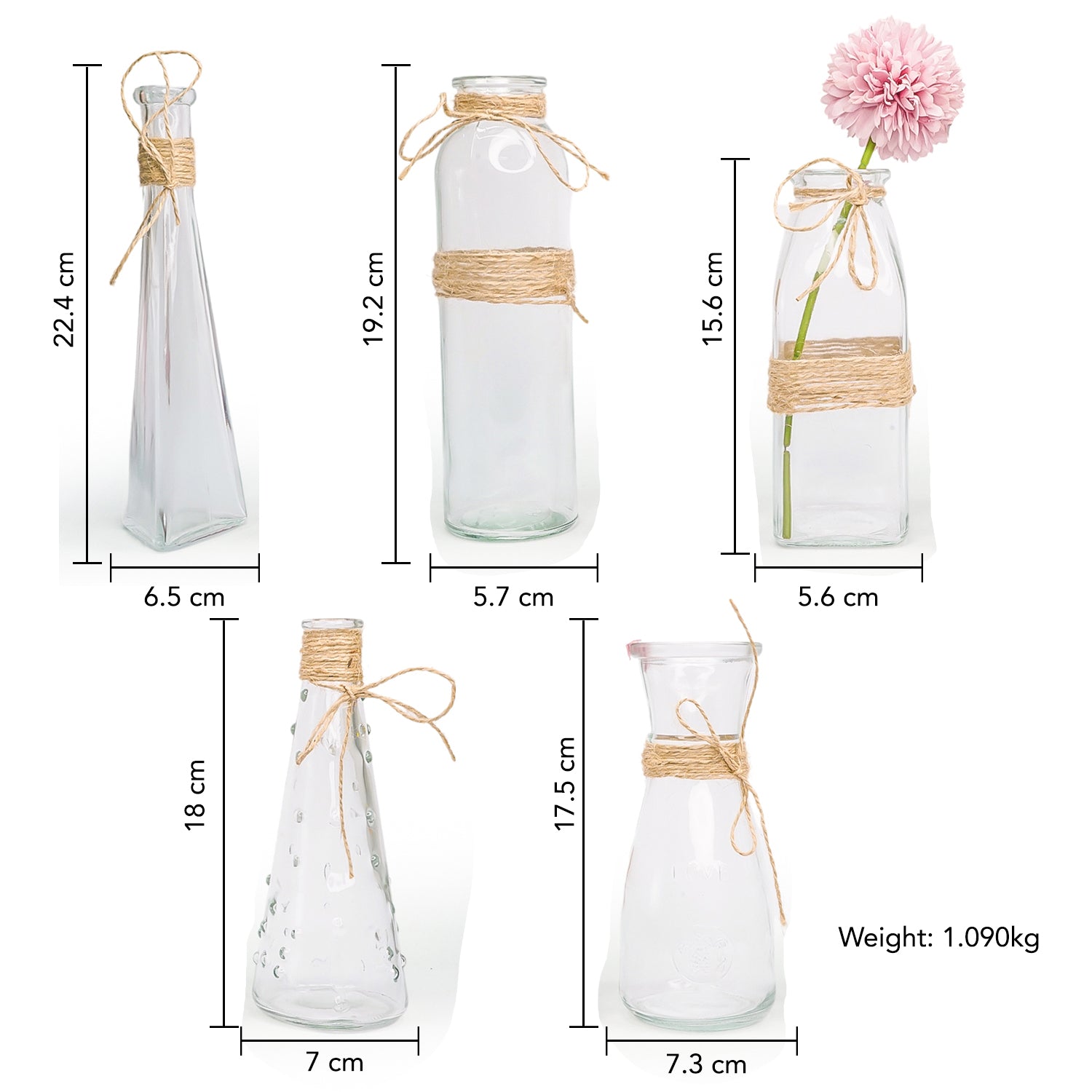 Glass Bud Vases Set of 5 for Home Decor & Gfting