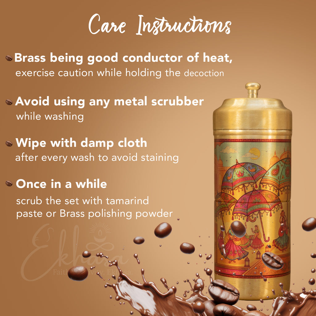 Brass Traditional Printed Filter Coffee Maker for Housewarming, Wedding & Gifting