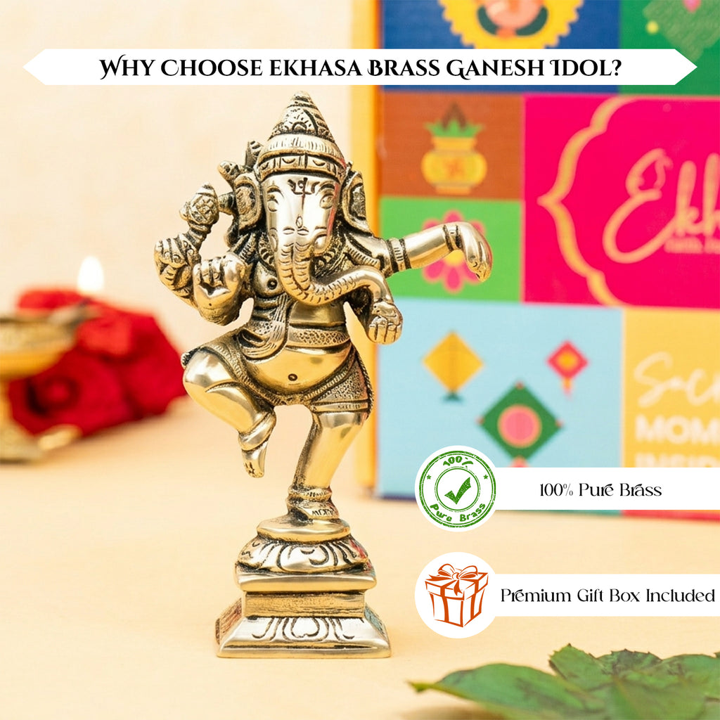 Brass Ganesha Idol with Gift Box for Housewarming, Wedding & Gifting