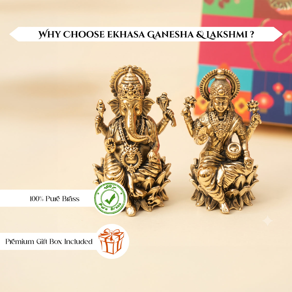 Brass Lakshmi Ganesh Idol with Gift Box for Housewarming, Wedding & Vastu Gifting