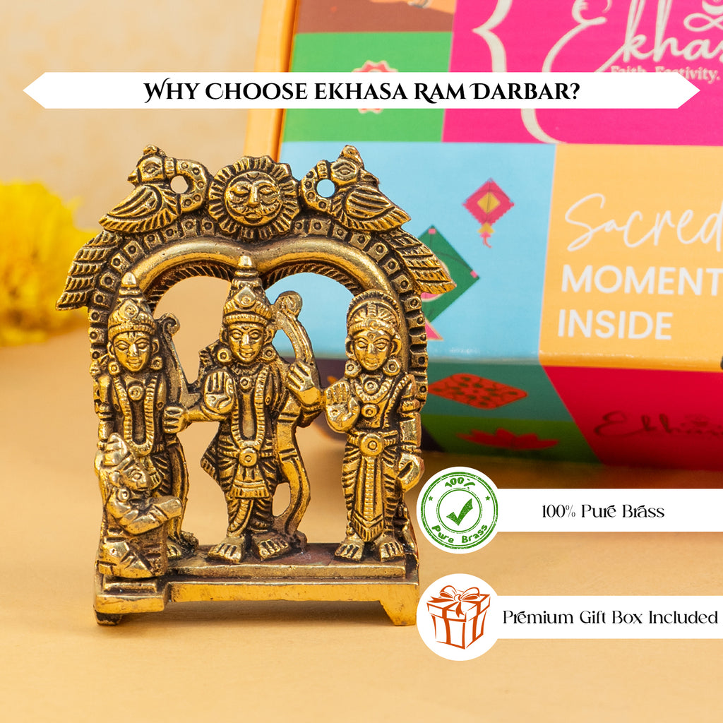Brass Ram Darbar Idol with Gift Box for Housewarming, Wedding & Gifting