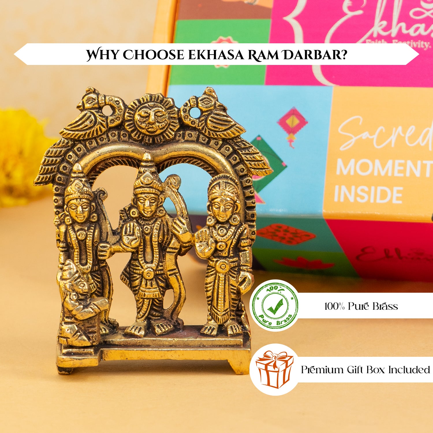 Brass Ram Darbar Idol with Gift Box for Housewarming, Wedding & Gifting
