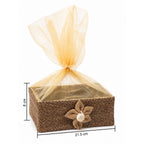 Floral Jute Gift Hamper Basket with Net Cover (21.5 x 21 x 8 cm)