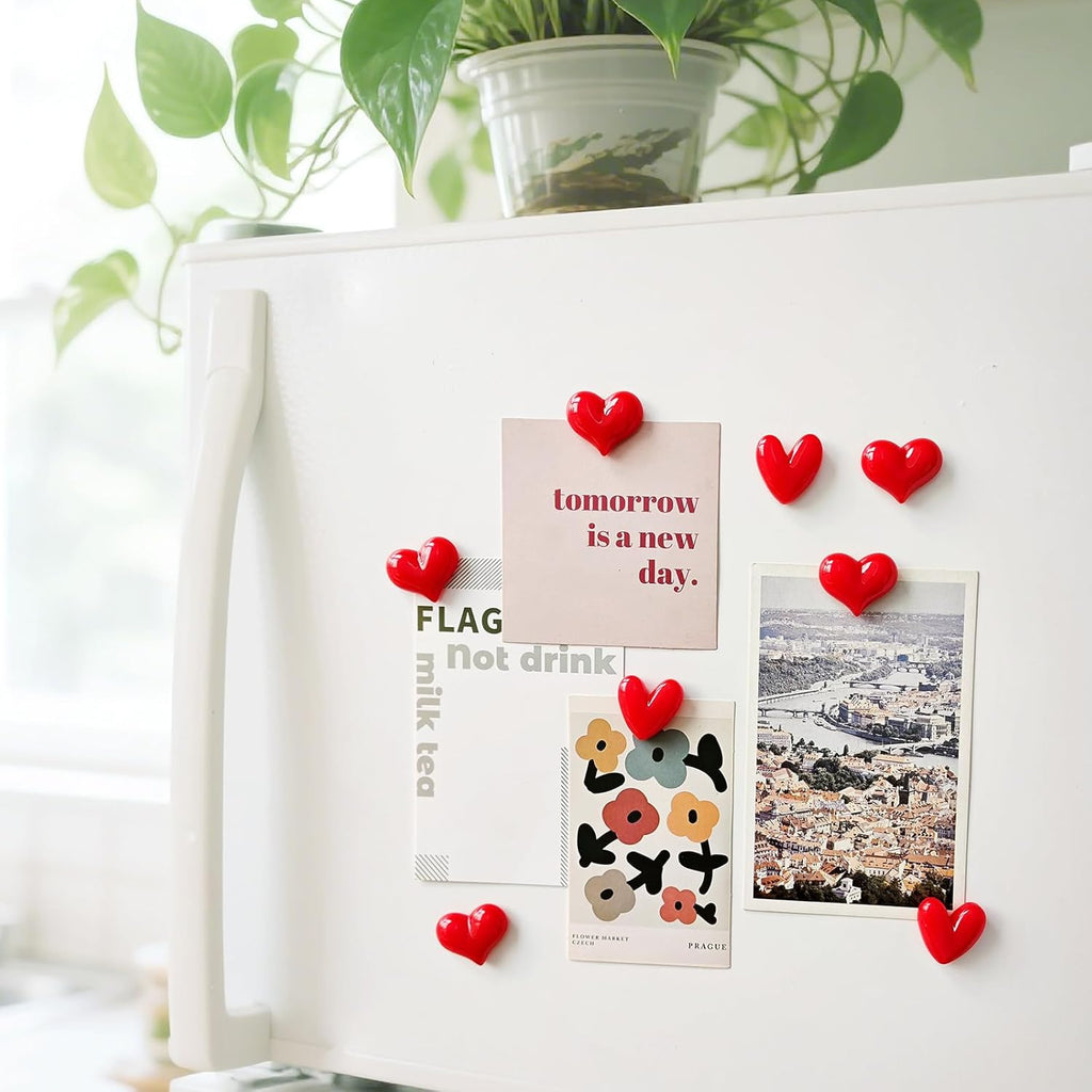 Red Heart Fridge Magnet Set of 10 for Home & Kitchen Decor