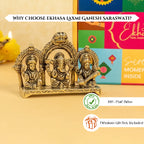 Brass Lakshmi Ganesh Saraswati Idol with Gift Box for Housewarming, Wedding & Gifting
