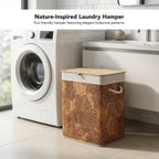 Bamboo Floral Foldable Laundry Basket with Lid for Storage & Organization