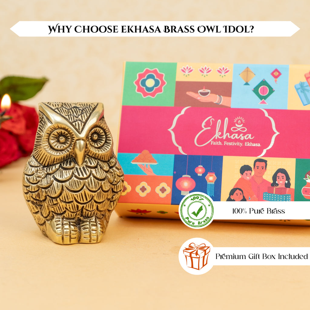 Brass Owl Showpiece with Gift Box for Housewarming, Wedding & Gifting