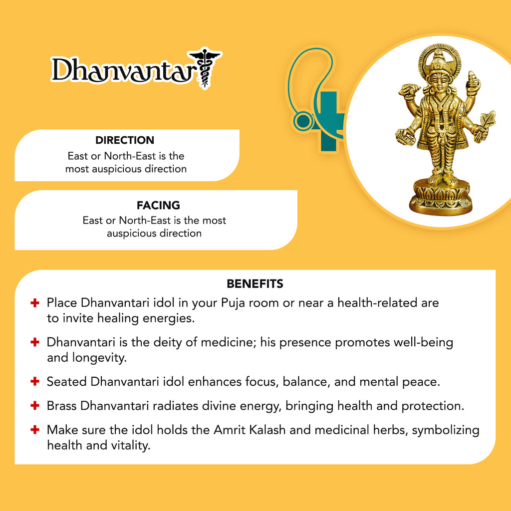 Pure Brass Dhanvantari Murti Idol for Pooja Room, Home Decor & Gifting