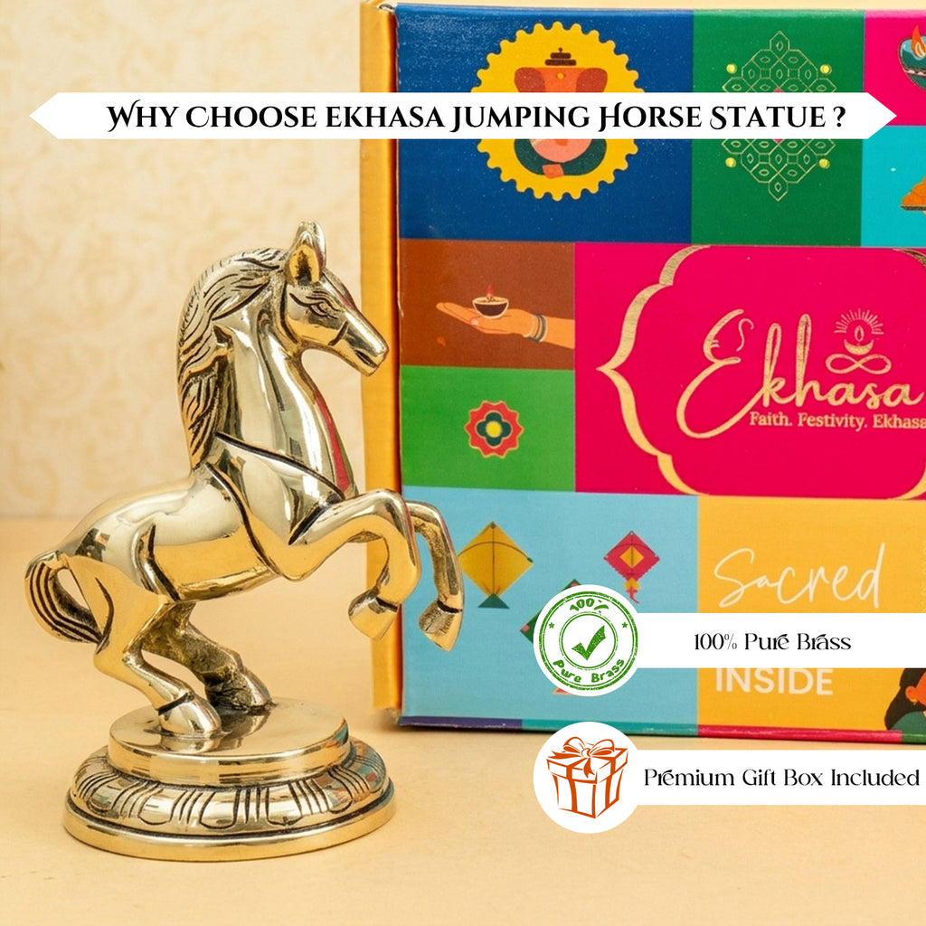 Brass Running Horse Showpiece with Gift Box for Housewarming, Wedding & Gifting