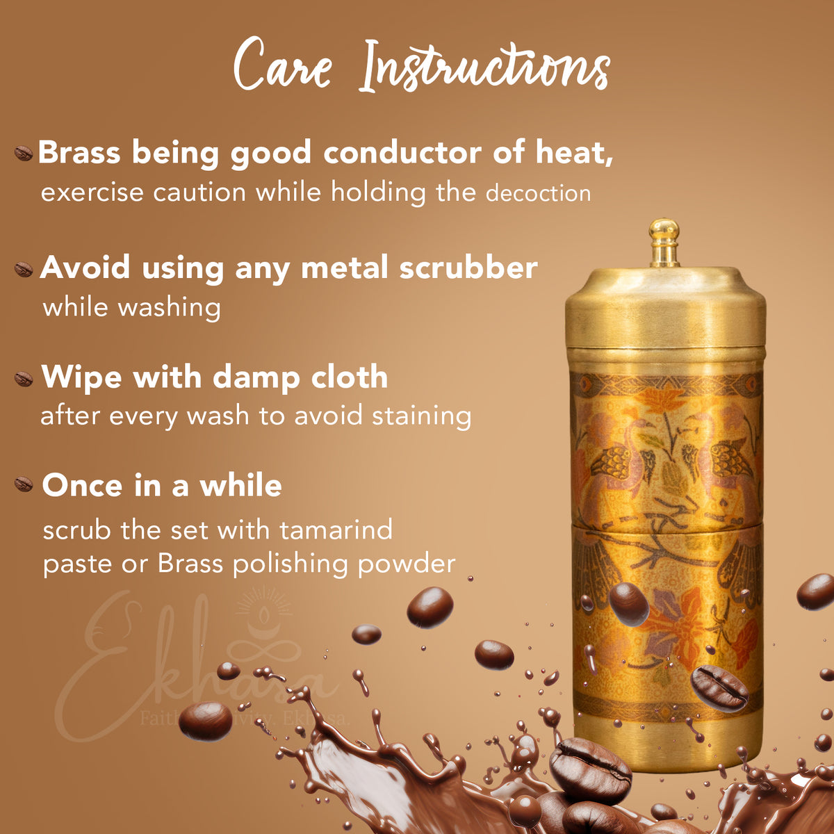 Brass Traditional Printed Filter Coffee Maker for Housewarming, Wedding & Gifting