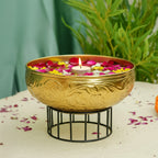 Gold Urli Bowl with Stand for Home Decor, Table Decor, Diwali Decoration & Gifting