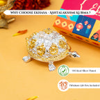 999 Silver Plated Ashtalakshmi Tortoise Idol with Gift Box for Housewarming , Wedding, Vastu & Gifting