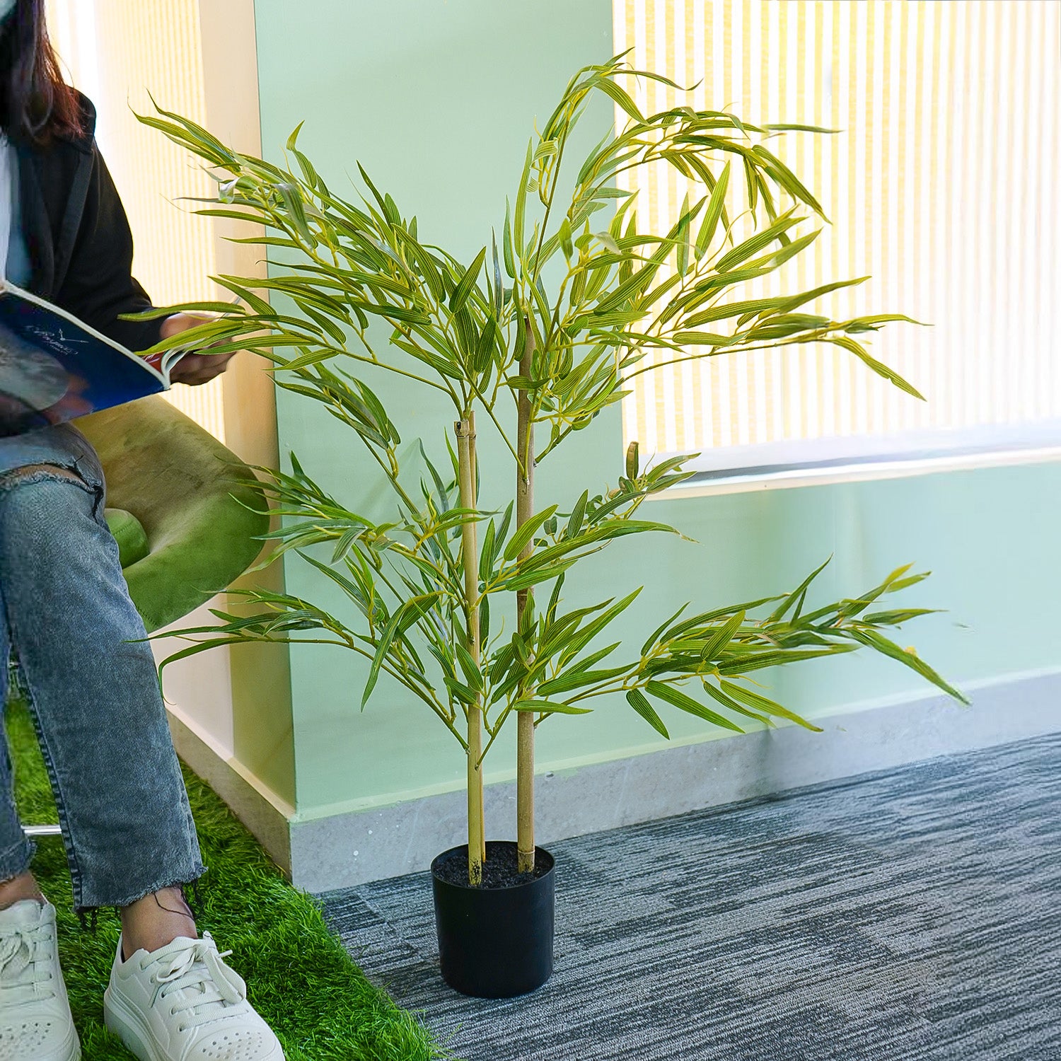 Bamboo Artificial Plant with Pot for Home & Office Decor