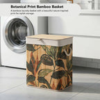 Bamboo Leaf Design Foldable Laundry Basket with Lid for Storage & Organization