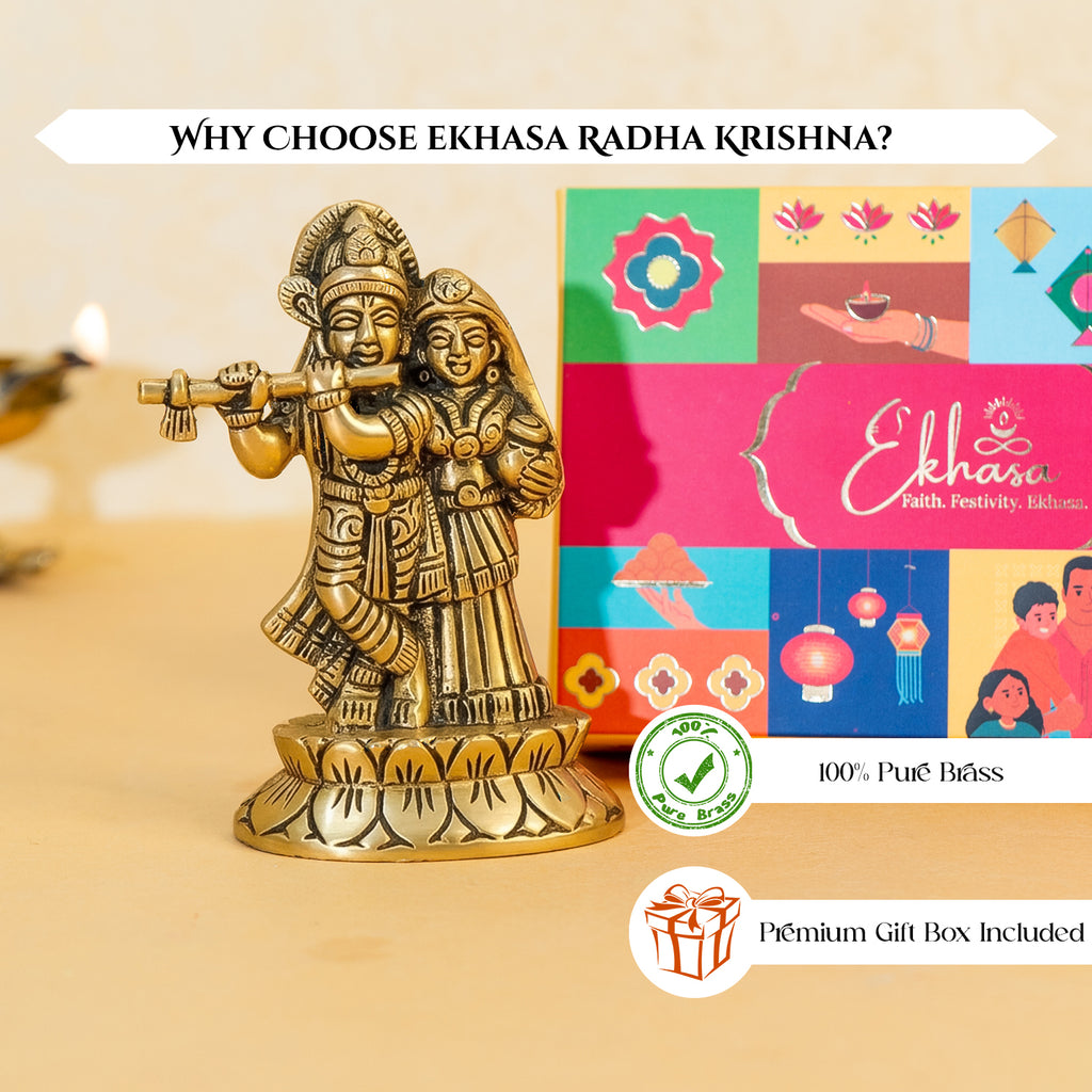 Brass Radha Krishna Idol with Gift Box for Housewarming, Wedding & Gifting