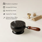 Metal Dhoop Dani with Wooden Handle for Pooja, Meditation & Home Temple Rituals