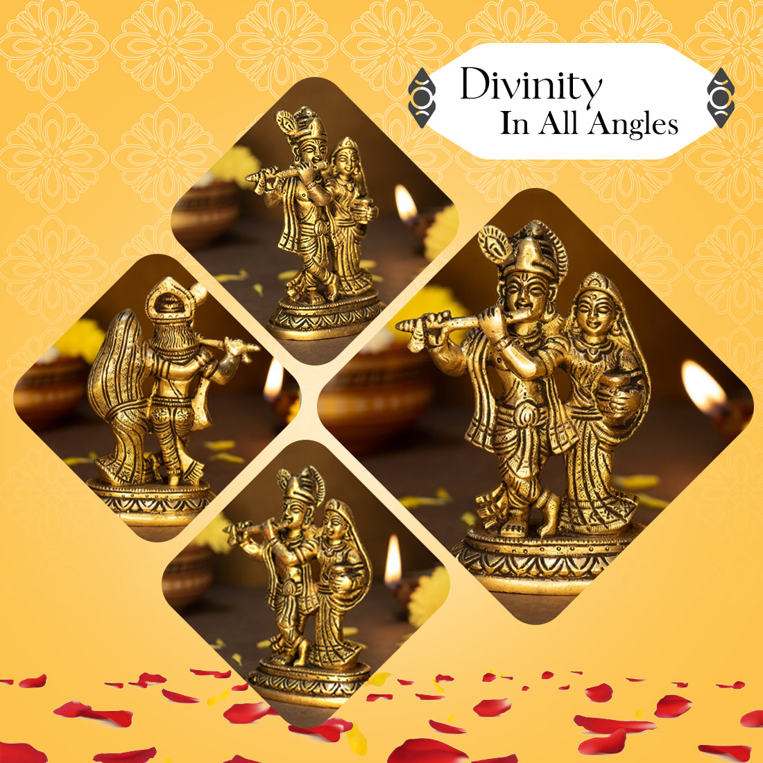 Brass Radha Krishna Idol for Pooja, Home Decor & Spiritual Gifting (Size -12.8cm )
