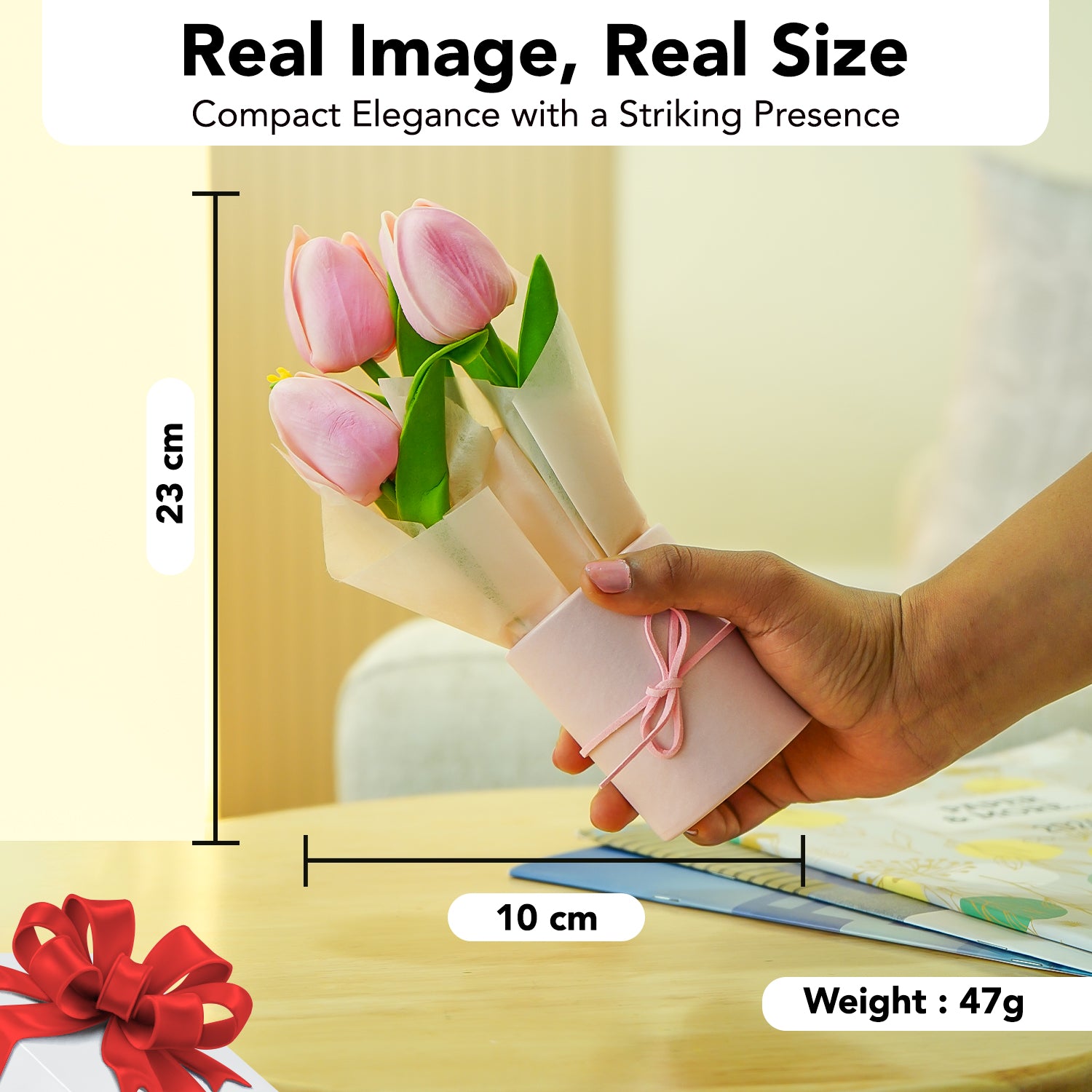 Artificial Tulip Flower with Pot for Home Decor & Gifting