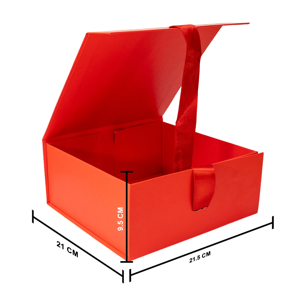 Red Foldable Multipurpose Empty Gift Hamper Box with Magnetic Closure & Ribbon (21.5 x 21 x 9.5 cm)