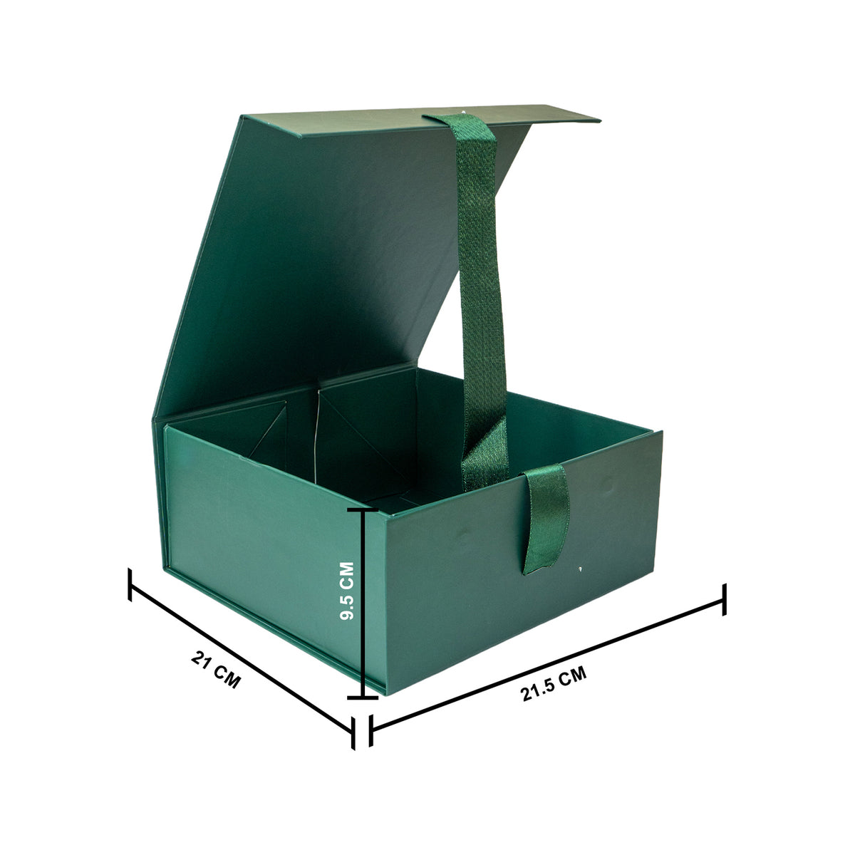 Green Foldable Multipurpose Empty Gift Hamper Box with Magnetic Closure & Ribbon (21.5 x 21 x 9.5 cm)