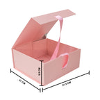 Pink Foldable Multipurpose Empty Gift Hamper Box with Magnetic Closure & Ribbon (21.5 x 21 x 9.5 cm)