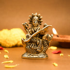 Pure Brass Saraswati Idol for Study Table, Pooja Room & Home Decor