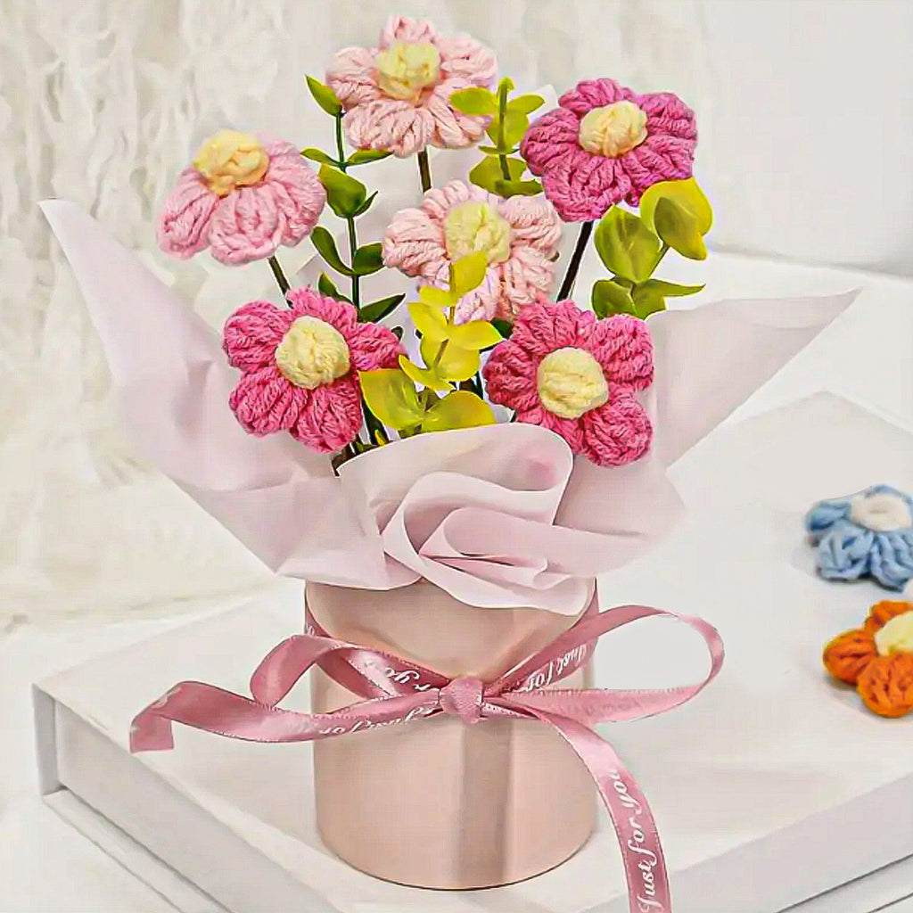 Pink Cherry Blossom Crochet Flowers Bouquet for Home Decor & Gifting