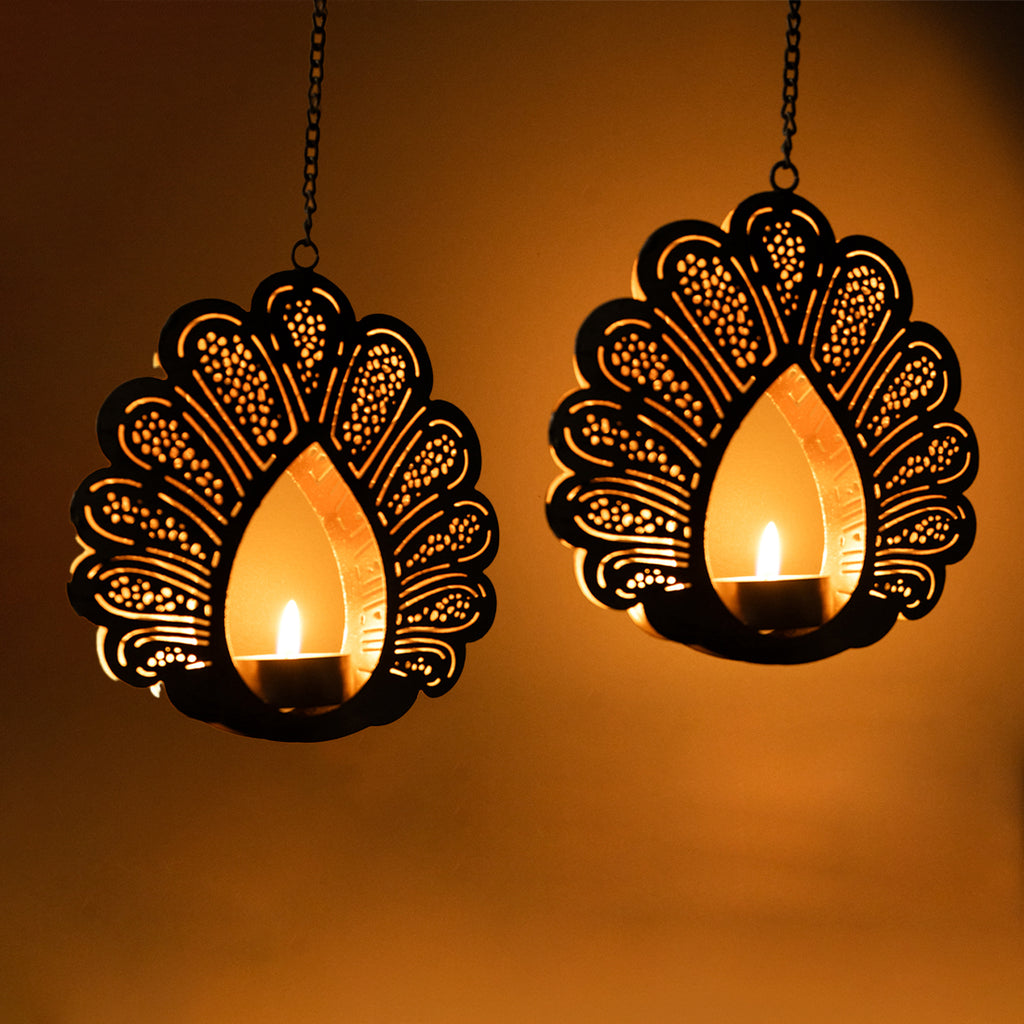 Peacock Design Hanging Tealight Candle Holder for Home Decor(Set of 2)
