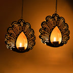 Peacock Design Hanging Tealight Candle Holder for Home Decor(Set of 2)
