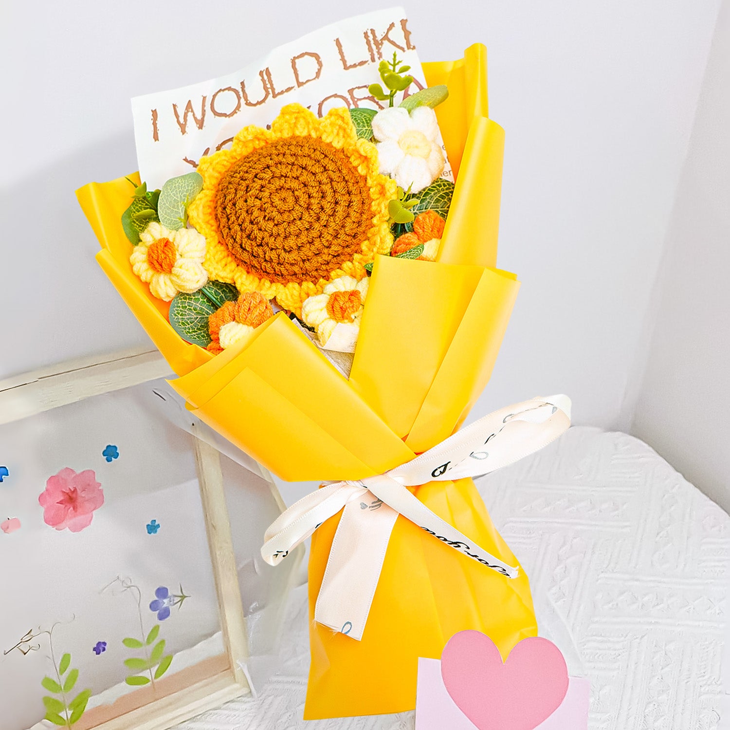 Yellow Sunflower Crochet Flowers Bouquet for Home Decor & Gifting