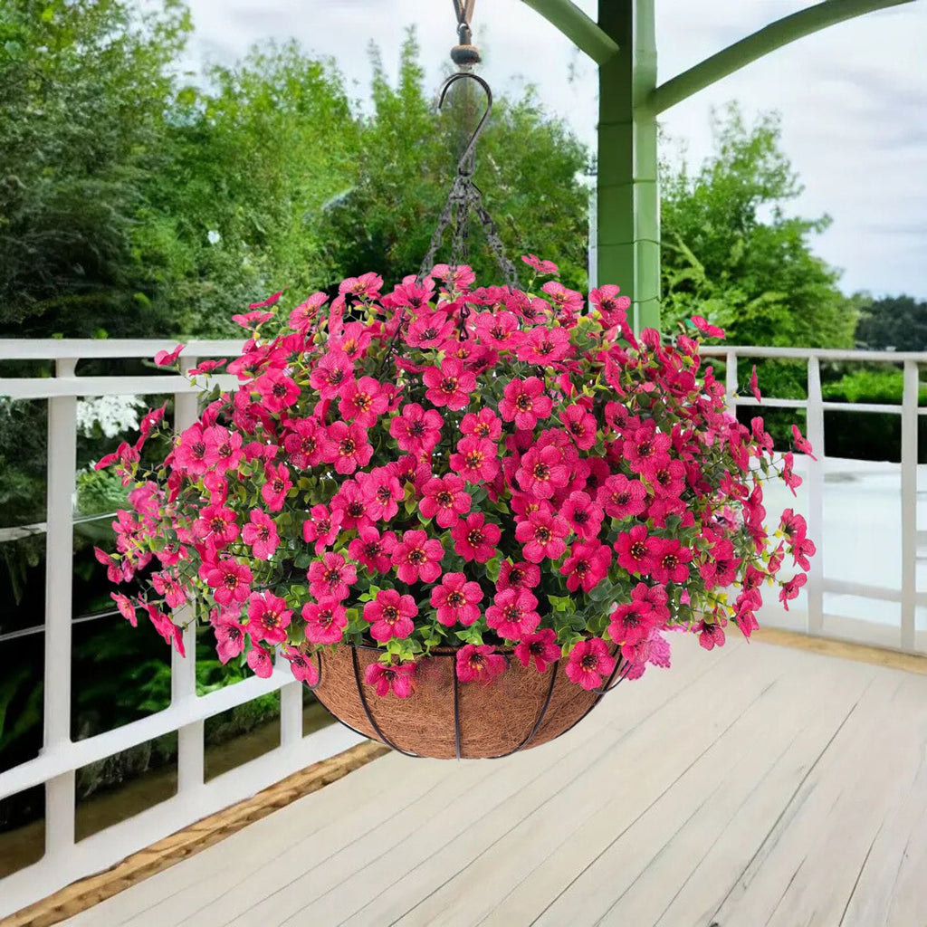 Hanging Artificial Faux Flowers Plant Basket for Balcony Home Decor & Outdoor Decoration