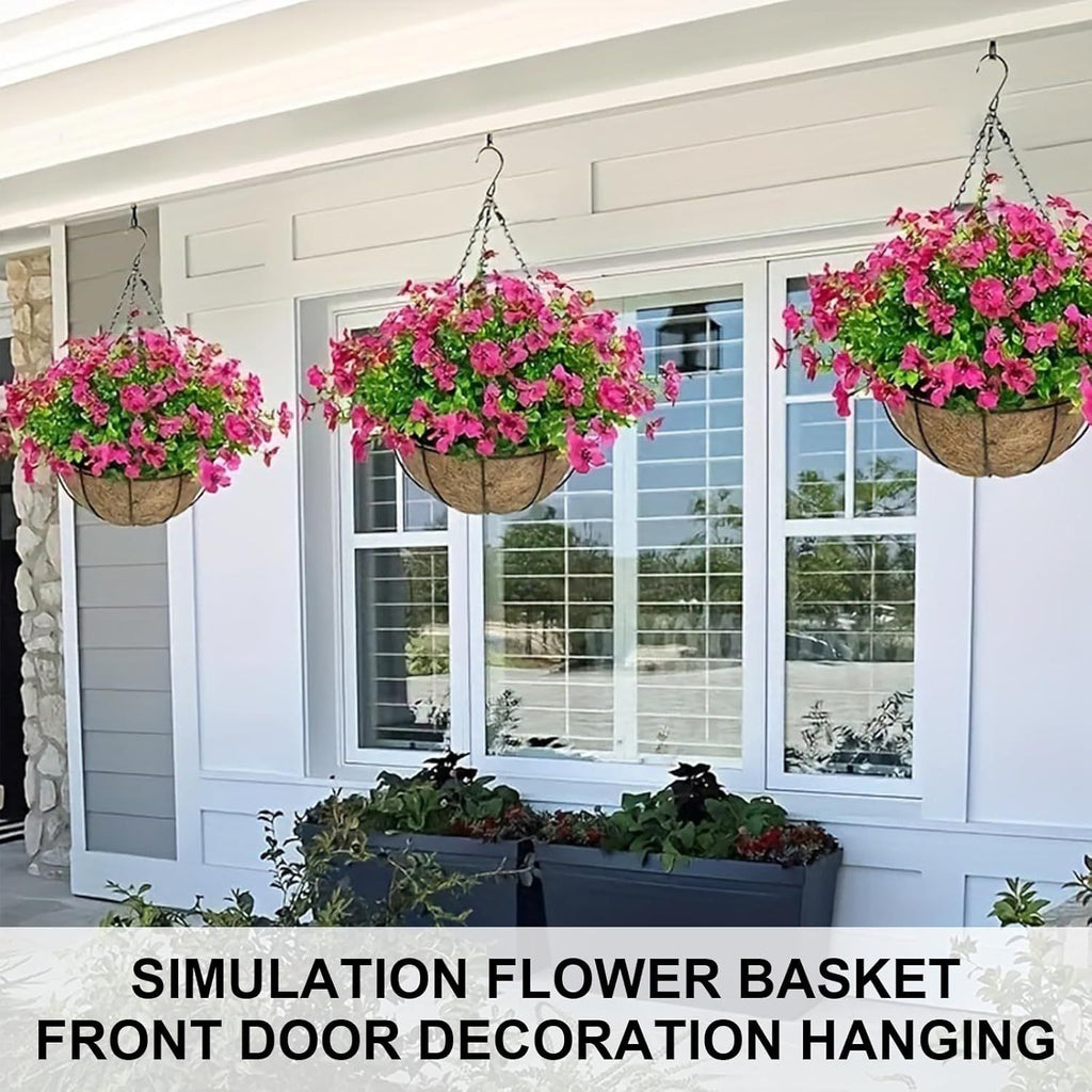 Hanging Artificial Faux Flowers Plant Basket for Balcony Home Decor & Outdoor Decoration