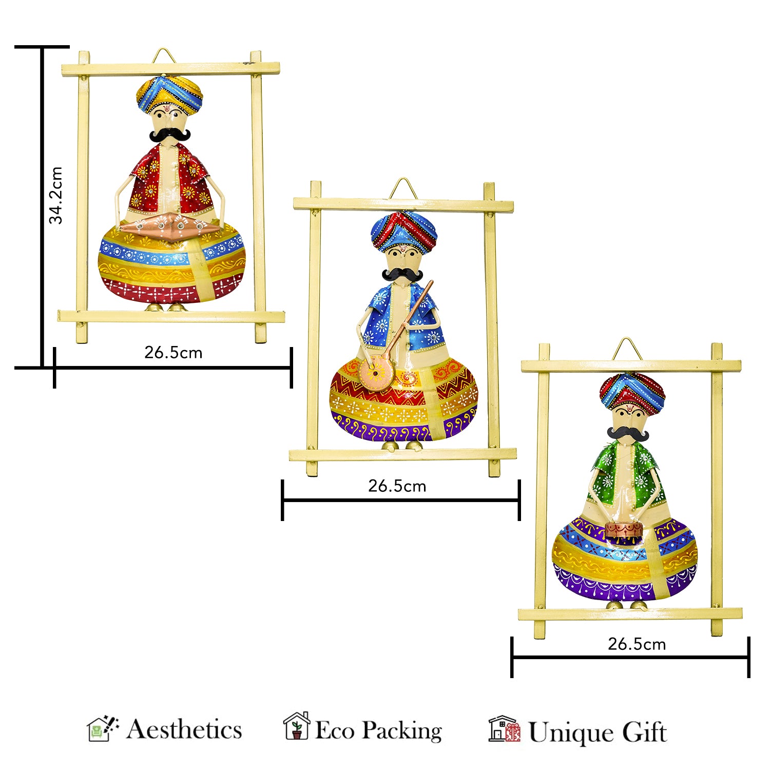 Rajasthani Musicians Metal Wall Hanging Set for Living Room, Bedroom & Home Decor