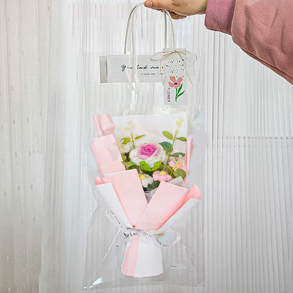 Pink & White Rose Crochet Flower Bouquet for Home Decor & Gifting