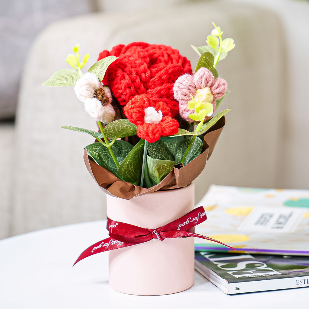 Red Rose Crochet Flowers Bouquet for Home Decor & Gifting