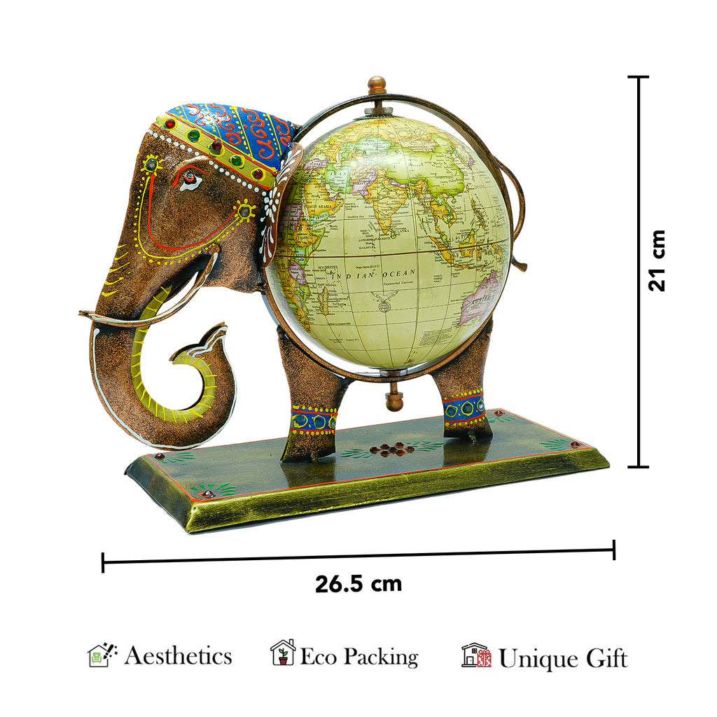 Metal Elephant Globe Showpiece for Office Desk & Home Decor