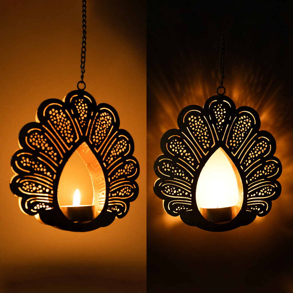 Peacock Design Hanging Tealight Candle Holder for Home Decor(Set of 2)