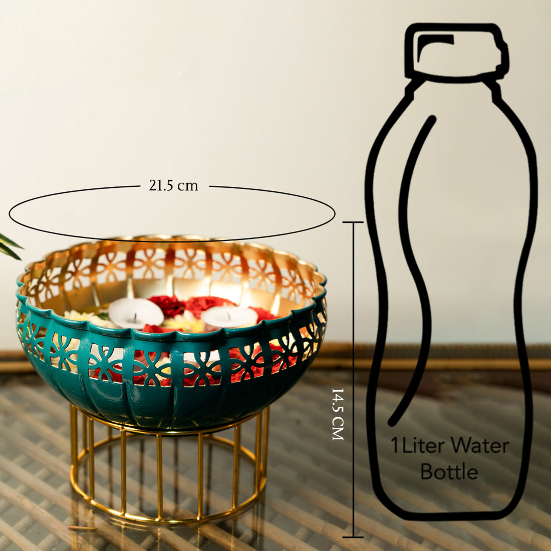 Metal Urli Bowl with Stand for Home Decor, Table Decor, Diwali Decoration & Gifting