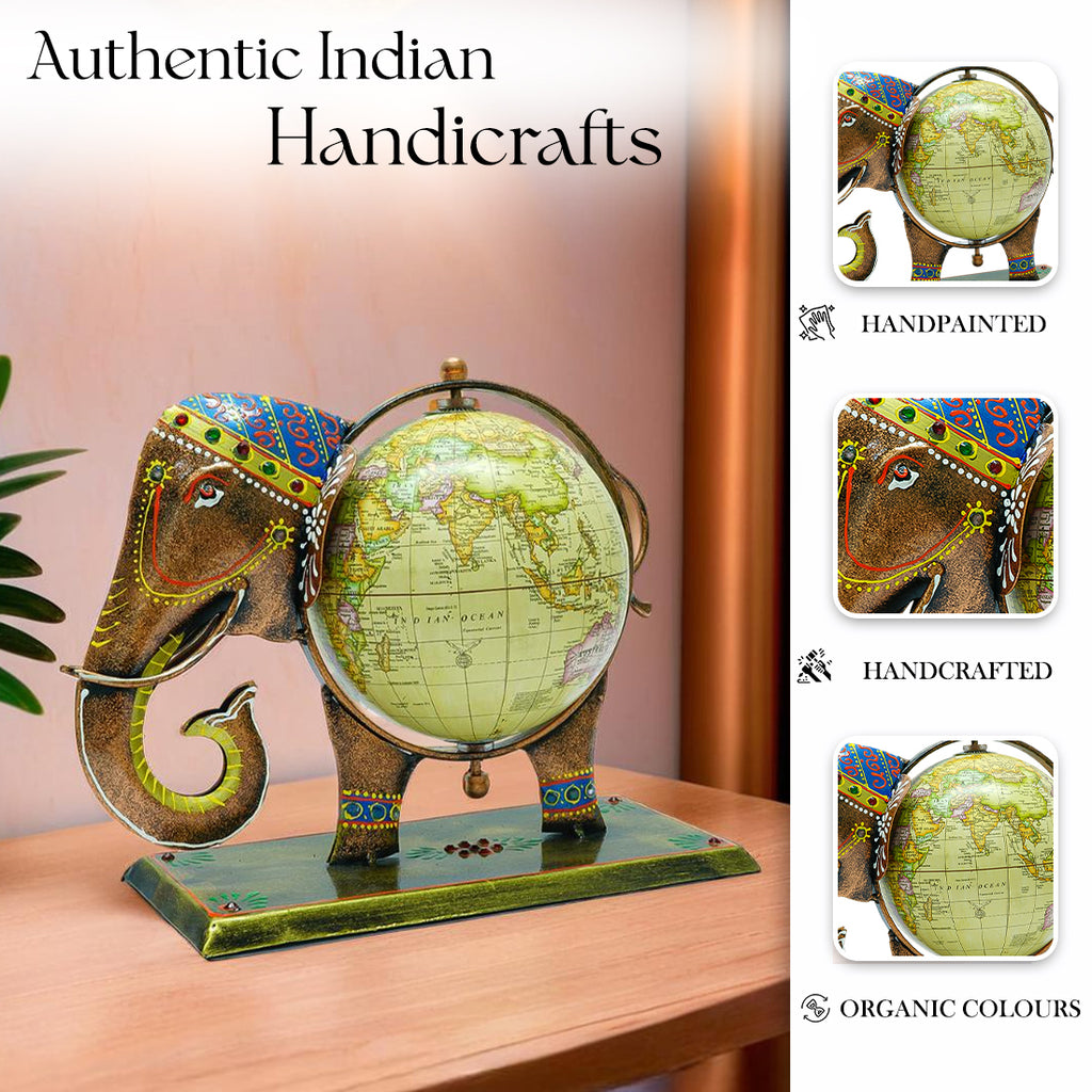 Metal Elephant Globe Showpiece for Office Desk & Home Decor