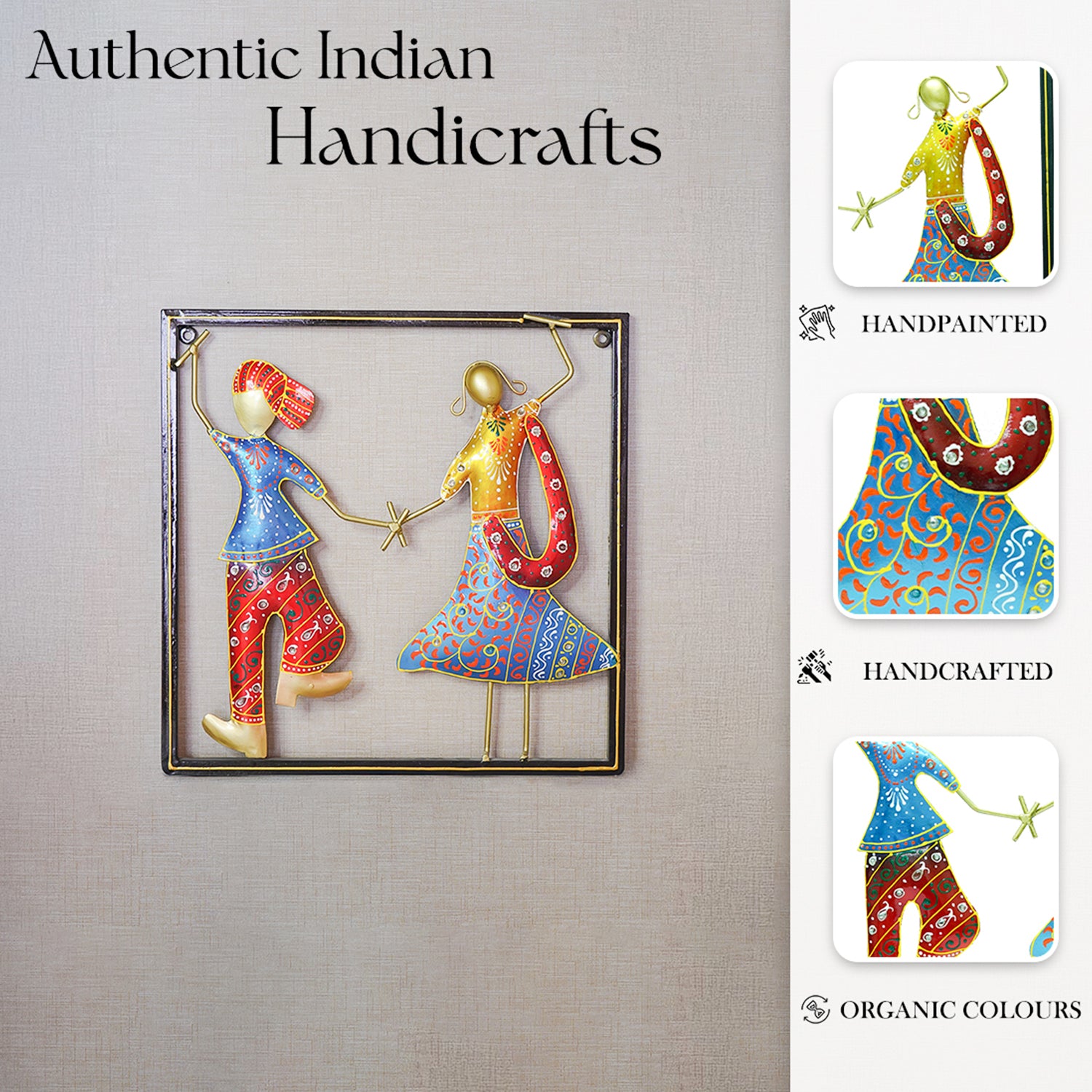 Rajasthani Garba Dancers Metal Wall Hanging for Living Room & Home Decor